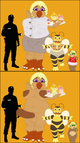2_antennae animal_genitalia animal_penis antennae_(anatomy) anthro areola balls beak big_balls big_breasts big_penis black_antennae black_body blonde_hair blue_eyes bottomwear breasts brown_areola brown_beak brown_body brown_clothing brown_ears brown_nipples brown_poncho brown_topwear candle clothed clothing cross-eyed cupcake dress eating eating_food eyelashes female female/female fire food genitals green_eyes green_tongue grey_bottomwear grey_clothing grey_shirt grey_skirt grey_topwear group gynomorph hair happy heart_print heart_symbol herm holding_another holding_food holding_object holding_plate holding_popsicle huge_penis intersex intersex/intersex male male/female male/male multicolored_body multicolored_clothing multicolored_dress multicolored_poncho multicolored_topwear neonate nipples nude obese obese_anthro obese_gynomorph obese_intersex orange_eyes overweight overweight_anthro overweight_gynomorph overweight_intersex penis pigtails pink_body pink_clothing pink_dress pink_hair plate poncho popsicle pose presenting purple_eyes red_clothing red_dress shirt size_difference skirt small_balls small_penis smile standing tan_clothing tan_poncho tan_topwear teeth toddler tongue topwear vulva white_wings wings yellow_antennae yellow_body yellow_eyes young young_female bigolizard five_nights_at_freddy's nalf night_at_little_friyas scottgames beuzy_(nalf) caleb_(nalf) carla_(nalf) catalina_mother_hen_(nalf) cayley_(nalf) nedalie_(nalf) arthropod avian bear bee bird chicken galliform humanoid hymenopteran insect mammal phasianid 2026 absurd_res digital_media_(artwork) hi_res
