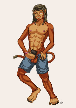 abs anthro balls clothed clothing dreadlocks erection foreskin genitals humanoid_genitalia humanoid_penis kaziqaleph looking_at_viewer male nipples one_eye_closed partially_clothed partially_retracted_foreskin penis pubes simple_background solo topless yellowpower feral_(wildmonkey1990) atelid haplorhine mammal monkey new_world_monkey primate spider_monkey 2013