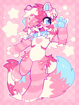 2_tails 4_fingers accessory ambiguous_gender anthro blue_collar blue_eyes blue_hair blue_pawpads bow_ribbon collar fingers fur hair hair_accessory hair_bow hair_ribbon heart_(marking) lgbt_pride long_hair markings mastectomy_scar medium_hair multi_tail open_mouth pawpads pink_body pink_fur pink_hair pink_nose pose pride_colors ribbons scar solo spiked_collar spikes spots spotted_markings tail transgender_pride_colors white_body white_bow white_fur white_hair white_wings wings kingsillysmilez canid canine canis domestic_dog mammal 2025 colored digital_drawing_(artwork) digital_media_(artwork) flat_colors hi_res nonbinary_(lore)