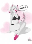 anthro clothing female fur lingerie pink_eyes simple_background solo white_body white_fur neonyx canid canine canis mammal wolf absurd_res hi_res