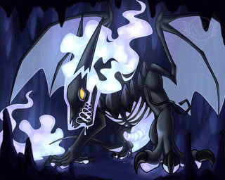 black_body bodily_fluids bone cave claws detailed_background drooling empty_eyes erection feet feral fire genital_fluids genitals male mask paws penis plasma saliva skull skull_head solo tail teeth unusual_anatomy wings yellow_eyes anonymous_gardevoir mythology nintendo pokemon lumien_(darkeeveeon) chandelure charizard dragon generation_1_pokemon generation_5_pokemon hybrid hybrid_pokemon mythological_creature mythological_scalie pokemon_(species) scalie 2025 5:4 digital_media_(artwork) hi_res