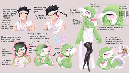 ambiguous_gender big_breasts bimbofication black_clothing black_collar black_latex black_legwear black_thigh_highs blush breast_expansion breast_growth breasts brown_body clothing collar dialogue duo expansion female female_humanoid gender_transformation genitals green_body green_hair growth hair heart_eyes heart_symbol human_to_humanoid latex latex_clothing latex_legwear latex_thigh_highs leash leashed_collar legwear male master mind_control mtf_transformation multicolored_body muscular muscular_human muscular_male pokeball pokemon_speak pseudo_clothing red_eyes solo_focus species_transformation telekinesis text thigh_highs transformation transformation_sequence two_tone_body vulva white_body bimboaudino nintendo pokemon black_belt_(pokemon) gardevoir generation_1_pokemon generation_3_pokemon hitmonlee human humanoid mammal pokemon_(species) 2026 english_text hi_res