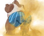 anthro belly big_belly big_butt blue_boxer_briefs blue_clothing blue_underwear boxer_briefs boxers_(clothing) breath brown_body brown_fur butt clothing duo fart fart_cloud fart_fetish farting_on_another farting_on_face fist fur human_on_anthro hyper hyper_fart interspecies looking_at_another looking_back macro male male/male male_farting overweight rear_view shirt short_tail simple_background size_difference smile stink_fumes tail tank_top topwear underwear white_background white_clothing white_shirt white_tank_top white_topwear yellow_fart_cloud suzume_333 anon bear brown_bear human mammal ursine character_request digital_drawing_(artwork) digital_media_(artwork) source_request