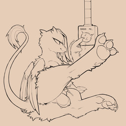 anthro anus backsack balls beak black_text bodily_fluids butt closed_smile feathers fur genital_fluids genitals leaking leaking_precum looking_back male mouth_closed narrowed_eyes nide nude_anthro nude_male pawpads paws penis precum presenting pressing_button pushbutton raised_leg simple_background smile solo sweat sweaty_balls sweaty_genitalia tail text tuft wings cold-blooded-twilight friendship_is_magic hasbro my_little_pony mythology gallus_(mlp) avian gryphon mythological_avian mythological_creature 1:1 2026 english_text hi_res monochrome sepia sketch