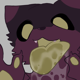 ambiguous_gender anthro black_sclera bodily_fluids close-up fur grey_background licking licking_screen licking_viewer looking_at_viewer open_mouth pawpads purple_body purple_fur saliva simple_background solo teeth teeth_showing tongue tongue_out yellow_eyes yellow_mouth yellow_pawpads yellow_tongue casualties:_unknown gunsaw domestic_cat felid feline felis gunsawian mammal voyager_(gunsawian) 1:1 digital_drawing_(artwork) digital_media_(artwork) reaction_image