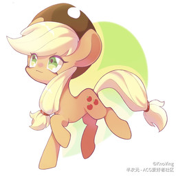 blonde_hair chibi clothing cutie_mark eyelashes female green_eyes hair hat headgear headwear misleading_thumbnail orange_body ponytail smile solo friendship_is_magic hasbro my_little_pony applejack_(mlp) earth_pony equid equine horse mammal pony hi_res signature