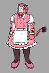 anthro bell bow_ribbon clothing fur hair maid_uniform male markings pink_body pink_fur pink_hair pink_outfit simple_background solo striped_markings striped_tail stripes tail tail_markings uniform dynogreeno final_fantasy final_fantasy_xiv square_enix felid feline hrothgar mammal hi_res