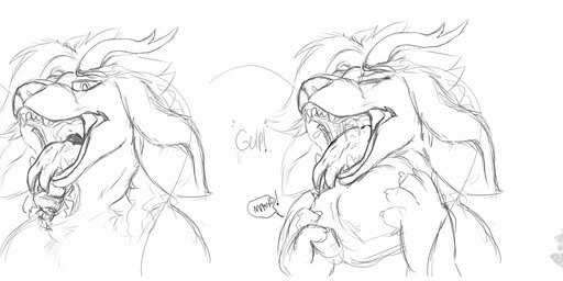 anthro bodily_fluids horn male neck_bulge open_mouth oral_vore saliva solo swallowing teeth tongue vore nolow mythology dragon mythological_creature mythological_scalie scalie 2017 hi_res monochrome sketch