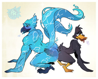 all_fours anal anal_penetration anthro anthro_on_anthro ass_to_ass avian_feet beak big_butt black_body black_feathers blue_body breath butt dildo dildo_in_ass dildo_insertion double_dildo duo eyebrows feathers feet high-angle_view larger_anthro larger_male looking_back male male/male nude object_in_ass panting penetration raised_tail sex_toy sex_toy_in_ass sex_toy_insertion simple_background size_difference smaller_anthro smaller_male tail toes tongue tongue_out water kolyan-artist european_mythology greek_mythology looney_tunes mythology warner_brothers daffy_duck luuklook anatid anseriform avian bird duck elemental_creature mythological_avian mythological_bird mythological_creature mythological_firebird phoenix water_creature water_phoenix hi_res