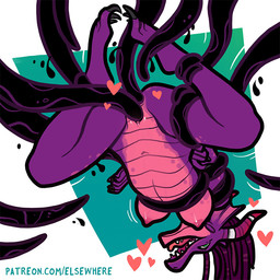 anal anal_penetration anthro ass_up belly bent_legs biped black_claws bouncing_breasts breasts brown_hair butt claws clitoris coiling consentacles countershade_torso countershading digitigrade double_penetration dreadlocks dripping ear_frill female frill_(anatomy) genitals green_background green_eyes hair hands_behind_back hanging_breasts heart_symbol horn horn_jewelry horn_ring jewelry legs_up looking_pleasured medium_breasts membrane_(anatomy) membranous_frill motion_lines multicolored_body multicolored_scales navel nipples non-mammal_breasts nude open_mouth open_smile outline penetration pink_body pink_countershading pink_nipples pink_scales pink_tongue pink_vulva purple_body purple_scales ring_(jewelry) scales sex sharp_teeth simple_background smile solo spread_legs spreading suspension teeth tentacle_sex tentacles text toe_claws tongue two_tone_body two_tone_scales upside_down vaginal vaginal_penetration ventral_scales vulva white_background delidah dungeons_and_dragons hasbro mythology patreon wizards_of_the_coast dragon dragonborn_(dnd) mythological_creature mythological_scalie scalie 1:1 2017 digital_media_(artwork) full-length_portrait portrait url