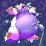 air_puff ambiguous_anthro ambiguous_gender anthro clothing fireworks hose hose_inflation inflation latex_body nozzle nozzle_on_belly purple_background purple_body purple_clothing simple_background solo translucent translucent_body tube_bulge rawr_(artist) mythology dustin_dreen dragon mythological_creature mythological_scalie scalie 1:1 2022 absurd_res hi_res