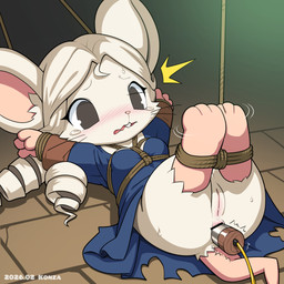 anal anal_penetration arms_tied blue_clothing bodily_fluids bound buckteeth chibi clothed clothing dress female genital_fluids genitals hair legs_tied lying penetration rope semi-anthro solo spiral_hair sweat tears teeth torture vaginal_fluids vulva wavy_mouth white_body white_hair konzaburou ratopia elizarath_(ratopia) mammal murid murine rat rodent 1:1 censored hi_res