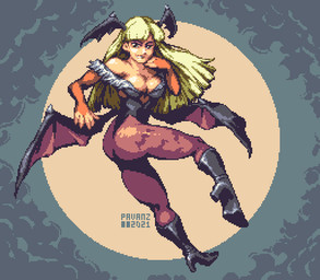 bangs bat_wings blue_eyes boots breasts cleavage clothed clothing corset detailed_background female footwear green_hair hair hand_under_chin head_wings high_heeled_boots high_heels legwear light_body light_skin lingerie long_hair looking_aside membrane_(anatomy) membranous_wings shoes smile solo tights topwear unusual_wing_placement wings pavanz capcom darkstalkers morrigan_aensland humanoid vampire