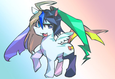 blue_hair cutie_mark feral hair heterochromia kemono multicolored_hair solo twintails_(hairstyle) wings tyuubatu hasbro my_little_pony moetron equid equine horse mammal pony 2015 japanese_description