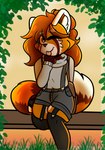 anthro clothed clothing femboy fur garter_straps hair heart_symbol legwear looking_at_viewer male one_eye_closed simple_background smile solo thigh_highs tongue tongue_out wink theawkwarddork togi_takanagi ailurid mammal red_panda digital_media_(artwork) hi_res