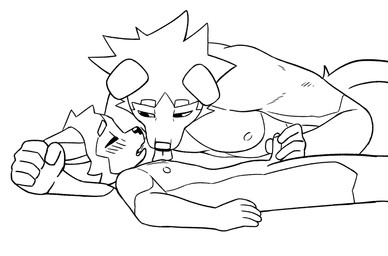 anthro arm_support duo embarrassed handjob leaning_on_another leaning_on_elbow licking looking_at_another looking_pleasured lying male male/male nipple_fetish nipple_lick nipple_play nipples on_back overwhelmed pecs penile selfcest sex square_crossover tongue young young_anthro young_male minishadefox ruke_(minishadefox) canid canine canis domestic_dog husky mammal nordic_sled_dog siberian_husky spitz hi_res monochrome