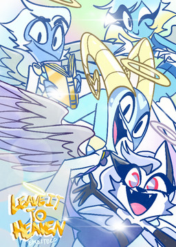 anthro armwear back_wings blue_body blue_hair blue_skin book clothing elbow_gloves feathered_wings feathers flower_accessory freckled_face freckles gloves group hair halo handwear heart_(marking) holding_book holding_object horn looking_at_viewer markings mole_(marking) one_eye_closed red_eyes smile text wings wink emositecc hellaverse helluva_boss blitzo_(helluva_boss) loona_(helluva_boss) millie_(helluva_boss) moxxie_(helluva_boss) angel angel_humanoid canid canid_angel canine canis cherub humanoid mammal wolf colored english_text