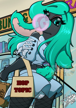 anthro black_body black_fur black_sclera blue_eyes book bubble_gum clothed clothing crop_top ears_down facial_markings female fishnet_clothing fishnet_legwear fur hair head_markings holding_object hoodie humor lace legwear lipstick looking_back makeup markings muzzle_(marking) panties pivoted_ears pun shirt solo teal_hair topwear tote_bag underwear upskirt amytheranda rachel_lapine_(the2wolves) lagomorph leporid mammal rabbit absurd_res hi_res signature watermark