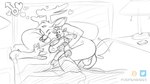 16:9 anthro backsack balls bed deer dream furfragged furniture gender_symbol genitals hi_res male male_symbol mammal monochrome penis plushie sino_(furfragged) sketch sleeping solo symbol tail tail_motion tailwag thought_bubble widescreen