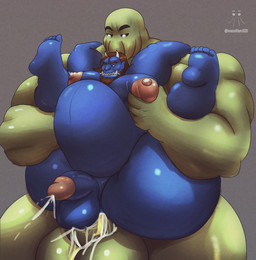 abdominal_bulge anal anal_penetration big_penis bodily_fluids cum cum_in_ass cum_inside dominant ejaculation full_nelson genital_fluids genitals huge_penis hyper hyper_genitalia hyper_penis larger_dom male male/male moob_grab moobs musclegut muscular penetration penis size_difference weonraro123 asian_mythology east_asian_mythology japanese_mythology mythology uxio_(weonraro123) demon eldritch_abomination oni yokai absurd_res hi_res