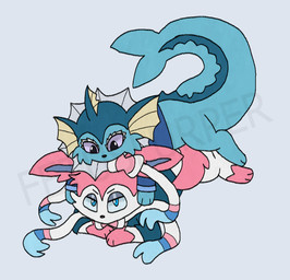 annoyed blue_body blue_clothing blue_eyes blue_fur clothing duo feral fish_tail fur laying_on_another laying_on_partner laying_on_top looking_at_another lying lying_on_ground male male/male on_ground pink_body pink_fur purple_eyes ribbons white_body white_fur fetus_slurper movieunleashers nintendo pokemon starters_(movieunleashers) dr._sylveon fan_character eeveelution generation_1_pokemon generation_6_pokemon hybrid pokemon_(species) sylveon vaporeon hi_res