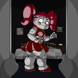 bed bedroom big_breasts blush bottomwear breasts butt clock closet clothed clothing clown crop_top disembodied_hand eyebrows female feral fingers first_person_view footwear furniture green_eyes hair lips looking_at_viewer looking_back machine not_furry picture_frame pigtails pillow rear_view red_cheeks red_clothing red_footwear red_hair red_shoes shirt shoes skirt slightly_chubby slightly_chubby_female solo surprised thick_bottom_lip thick_eyebrows thick_thighs topwear white_body wide_hips pillothestar five_nights_at_freddy's freddy_fazbear's_pizzeria_simulator scottgames sister_location anon circus_baby_(fnaf) funtime_chica_(fnaf) animatronic domestic_cat felid feline felis humanoid mammal robot robot_humanoid 1:1 2019 absurd_res digital_media_(artwork) hi_res meme model_sheet picture_in_picture
