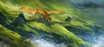 ambiguous_gender claws day detailed_background feral flying grass horn membrane_(anatomy) membranous_wings outside plant scales solo spines tail wings isvoc european_mythology mythology dragon mythological_creature mythological_scalie scalie western_dragon 2022 digital_media_(artwork) hi_res