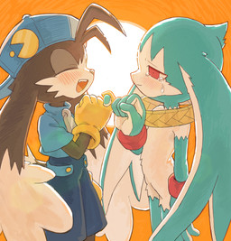 anthro blush bodily_fluids clothing crying duo femboy gloves handwear happy hat headgear headwear male male/male pinky_promise promise raised_finger raised_pinky recovering simple_background smile tears tears_of_joy young amber_graygamma bandai_namco klonoa_(series) king_of_sorrow klonoa domestic_cat felid feline felis mammal