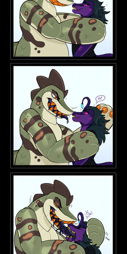 anthro bodily_fluids deep_throat dialogue dominant dominant_inflatable dominant_male dominant_pool_toy drooling duo glistening glistening_body green_body inflatable latex long_tongue making_out male male/male oral oral_penetration penetration pool_toy purple_body pushing_head questionable_consent saliva scales sound_effects squeaking submissive submissive_male sweat tongue tongue_out bloodybuzzard anglerfish aquatic fish gar_(fish) absurd_res comic hi_res