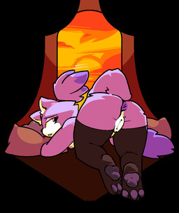 accessory anthro anus big_butt breasts butt clothing cloud dipstick_tail female fur genitals hair hair_accessory hair_tie legwear looking_back markings nipples pawpads paws pillow presenting presenting_hindquarters purple_body purple_fur raised_tail sky solo stockings sunset tail tail_markings thick_thighs vulva white_body white_fur yellow_eyes catjamn sega sonic_the_hedgehog_(series) blaze_the_cat felid feline mammal