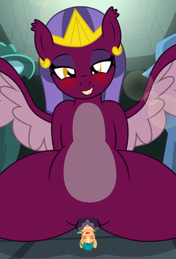 amber_eyes black_eyeliner blush duo eyeliner eyeshadow feathered_wings feathers female feral genitals headpiece hot_dog_down_a_hallway larger_female macro macro_female makeup male on_model penetration purple_body purple_eyeshadow sharp_teeth size_difference smile spread_wings teeth turquoise_hair vaginal vaginal_penetration vulva wings badumsquish friendship_is_magic hasbro mlp_g5 my_little_pony mythology hitch_trailblazer_(mlp) sphinx_(mlp) earth_pony equid equine felid horse mammal mythological_creature mythological_sphinx pony absurd_res hi_res