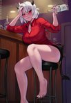 alcohol barefoot beverage big_breasts biped black_nails blush breasts cleavage clothed clothing colored_nails feet female hair horn nails not_furry panties red_eyes solo toes underwear vodka white_hair sciamano240 helltaker malina_(helltaker) demon horned_humanoid humanoid 2020 hi_res