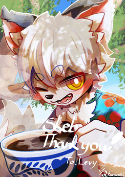 aloha_shirt anthro beverage big_hands blush clothing container cup fangs fluffy fluffy_tail hair holding_container holding_cup holding_object inner_ear_fluff kemono male open_mouth pattern_clothing pattern_shirt pattern_topwear plant shirt solo tail tea tea_cup teeth topwear tree tuft white_body white_hair yellow_eyes kurucatn1 canid mammal 2024 hi_res