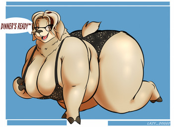 all_fours amber_eyes anthro arm_support bare_shoulders barefoot bedroom_eyes belly bent_leg big_belly big_breasts big_butt biped black_bra black_claws black_clothing black_eyewear black_glasses black_nose black_panties black_underwear blue_background border bottomwear bra breasts butt butt_tuft circle_eyebrows claw_fingers claw_toes claws clothed clothed_anthro clothed_female clothing dialogue extended_arm eyebrows eyewear feet female floral_pattern fur fur_tuft glasses glistening glistening_body glistening_breasts glistening_eyes glistening_fur glistening_legs glistening_thighs hair half-closed_eyes huge_belly huge_breasts huge_butt huge_thighs iris light_body light_fur light_hair looking_at_viewer mature_anthro mature_female monotone_body monotone_fur narrowed_eyes neck_tuft obese obese_anthro obese_female open_mouth open_smile outside_border overweight overweight_anthro overweight_female panties pattern_bottomwear pattern_bra pattern_clothing pattern_panties pattern_topwear pattern_underwear pink_tongue plantigrade pose pupils red_text seductive short_hair short_tail simple_background smile smiling_at_viewer snout solo speech_bubble tail talking_to_viewer tan_body tan_breasts tan_eyebrows tan_fur tan_hair tan_tail teeth text thick_thighs three-quarter_view tongue topwear tuft underwear underwear_only wearing_glasses white_border white_sclera white_speech_bubble lazy_dogg0 goat_(movie) sony_corporation sony_pictures carol_(goat) camelid llama mammal 2026 artist_name digital_drawing_(artwork) digital_media_(artwork) english_text hi_res pinup