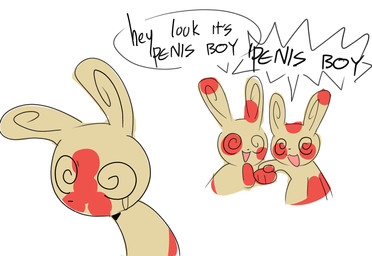 anthro bullying fur gesture group hand_gesture humor laugh multicolored_body multicolored_fur pointing smile spiral spiral_eyes text trio valkenite nintendo pokemon generation_3_pokemon pokemon_(species) spinda english_text hi_res