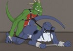 anthro ball_gag bodily_fluids butt cuff_(restraint) cuffed_ankles cuffed_wrists cum cum_in_ass cum_inside doggystyle duo from_behind_position gag gagged genital_fluids hand_on_butt male raised_tail restraints sex smile tail spinal22 final_fantasy square_enix thrakos tornado_(character) bangaa lizard reptile scalie