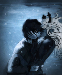 5_fingers anthro blonde_hair brown_hair clothing duo female fingers hair horn kissing lake male male/female plant simple_background sweater topwear tree underwater water ronnieprbh8su deltarune undertale_(series) kris_dreemurr noelle_holiday deer human mammal 2026 hi_res