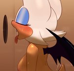 anthro big_breasts blush bodily_fluids breasts eyes_closed eyeshadow fangs female glory_hole hair imminent_oral makeup nude nude_female open_mouth solo sweat tail tail_motion tailwag teeth tongue tongue_out white_hair wings lawgx sega sonic_the_hedgehog_(series) rouge_the_bat bat mammal