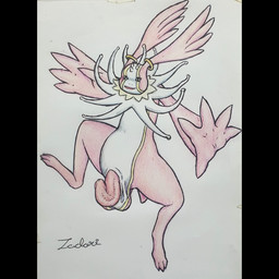 anthro aroused_face balls big_balls genitals male meme_pose overweight overweight_male penis pink_body posing_nude solo zadori bandai_namco digimon cherubimon cherubimon_(good) digimon_(species) 1:1 absurd_res hi_res