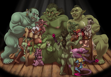 abdominal_bulge anthro armpit_hair bdsm big_breasts bodily_fluids body_hair breasts cum cum_inside female female_humanoid forced gang_rape gangbang genital_fluids group group_sex large_penetration male male/female nipple_piercing nipples on_stage orgy overweight overweight_male paws penetration piercing pubes rape restraints sex size_difference spade_tail stocks tail ugly_bastard vaginal vaginal_fluids vaginal_penetration feralcatalyst noxia demon goblin human humanoid mammal ork satyr hi_res
