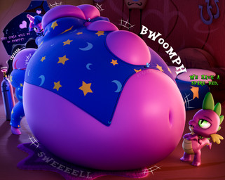 air_inflation air_tank anthro bed bedroom belly belly_expansion big_belly big_breasts big_butt black_eyebrows black_mouth blue_bottomwear blue_clothing blue_hair blue_pants blue_shirt blue_topwear blush body_inflation bottomwear breast_expansion breasts butt butt_expansion bwomp clothing creaking creaking_butt cutie_mark dialogue duo expansion eyebrows female furniture green_eyes hair heart_symbol horn hose hose_in_butt hose_inflation huge_belly huge_breasts huge_butt hyper hyper_belly hyper_breasts hyper_butt hyper_inflation inflation inside magic male motion_lines multicolored_body multicolored_hair navel one_eye_closed onomatopoeia open_mouth open_smile pajamas pants pink_hair purple_body purple_eyes purple_hair purple_horn purple_tail rug shirt smile sound_effects spade_tail swelling tail talking_to_another tan_body teeth text tight_clothing topwear two_tone_body unicorn_horn maskedtreasure beardeddoomguy_(modeler) frostbound_(modeler) friendship_is_magic hasbro my_little_pony mythology spike_(mlp) twilight_sparkle_(mlp) dragon equid equine horse mammal mythological_creature mythological_scalie pony scalie 2026 3d_(artwork) absurd_res blender_(artwork) colored digital_media_(artwork) english_text hi_res shaded