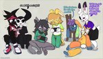 anthro group hangout male plushie marsminer avian bird demon domestic_cat felid feline felis lagomorph leporid mammal rabbit 2024 hi_res