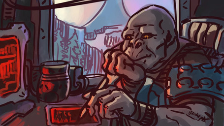 4_fingers anthro armor bald electronics fingers halo_(device) hand_on_chin holding_stylus landscape_background lo-fi male monitor orange_eyes sitting solo stylus tablet window bfanim halo_(series) lo-fi_hip_hop_study_mix lofi_girl microsoft xbox_game_studios craig_the_brute alien jiralhanae mammal primate 16:9 colored hi_res meme widescreen