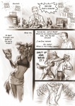 12-tf 2012 anthro bottomwear clothed clothing comic computer dialogue electronics english_text eyewear female fully_clothed glasses hi_res human hyena male mammal mask monochrome nipples scientist skirt spotted_hyena tail text