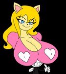 anthro big_breasts blonde_hair blue_eyes breasts clothing female fur gloves hair handwear heart_(marking) long_hair markings shirt solo t-shirt these_aren't_my_glasses topwear yellow_body yellow_fur megabippy ed_(megabippy) sally_furbomb arthropod domestic_cat felid feline felis insect mammal hi_res meme