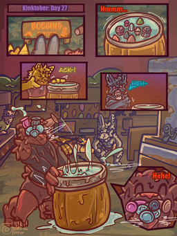 anthro balloon barrel bobbing bobbing_for_apples clothed clothing comic_panel competition contest cough crop_top crop_top_only dildo dildo_in_mouth exposed festival festive gagging grin grinning_at_viewer group holding_throat inflatable male neck_bulge oral oral_penetration paneling penetration public public_exposure sex_toy sex_toy_in_mouth sex_toy_insertion shirt shorts_only smile smiling_at_viewer splash splashing_water surprised topless topwear judasthesinner kinktober kinktober_2025 2025 3:4 comic hi_res