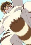 anthro belly blush convenient_censorship cute_fangs fangs kemono male moobs navel nipples overweight overweight_male solo teeth white_body 9dtq0 lifewonders tokyo_afterschool_summoners licho_(tas) felid mammal pantherine tiger 2022 absurd_res hi_res