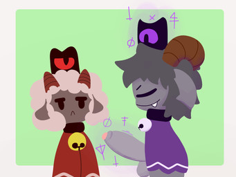 angry anthro balls bell bell_collar big_penis clothing collar crown disgust disgusted_face duo expansion genital_expansion genital_growth genitals growth headgear horn huge_penis looking_at_another magic_user male penis simple_background axouwur cult_of_the_lamb massive_monster_(studio) goat_(cult_of_the_lamb) lamb_(cult_of_the_lamb) bovid caprine goat mammal sheep hi_res