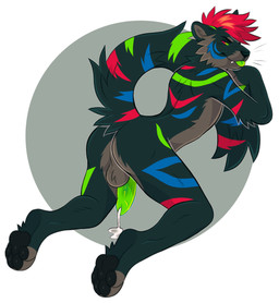anthro ball_tuft balls black_body black_eyebrows black_fur black_nose black_pawpads black_tail blep blue_body blue_fur blue_stripes blue_tail bodily_fluids butt cheek_tuft countershading cum cum_on_ground erection eyebrows facial_tuft fangs fur genital_fluids genitals glistening glistening_pawpads green_body green_fur green_penis green_sclera green_stripes green_tail grey_balls hair male markings messy_hair narrowed_eyes pawpads penis red_body red_eyes red_fur red_hair red_stripes red_tail short_hair simple_background solo striped_arms striped_body striped_fur striped_markings striped_tail stripes tail tail_markings teeth tongue tongue_out tuft unsigned whiskers princelykaden felid mammal pantherine tiger