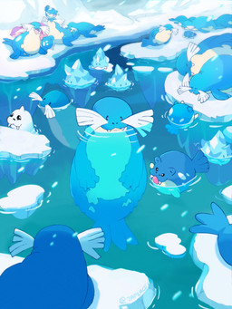 ambiguous_gender blue_body countershade_torso countershading feral group horn ice partially_submerged tusks taplaos nintendo pokemon dewgong generation_1_pokemon generation_3_pokemon pokemon_(species) sealeo spheal absurd_res hi_res